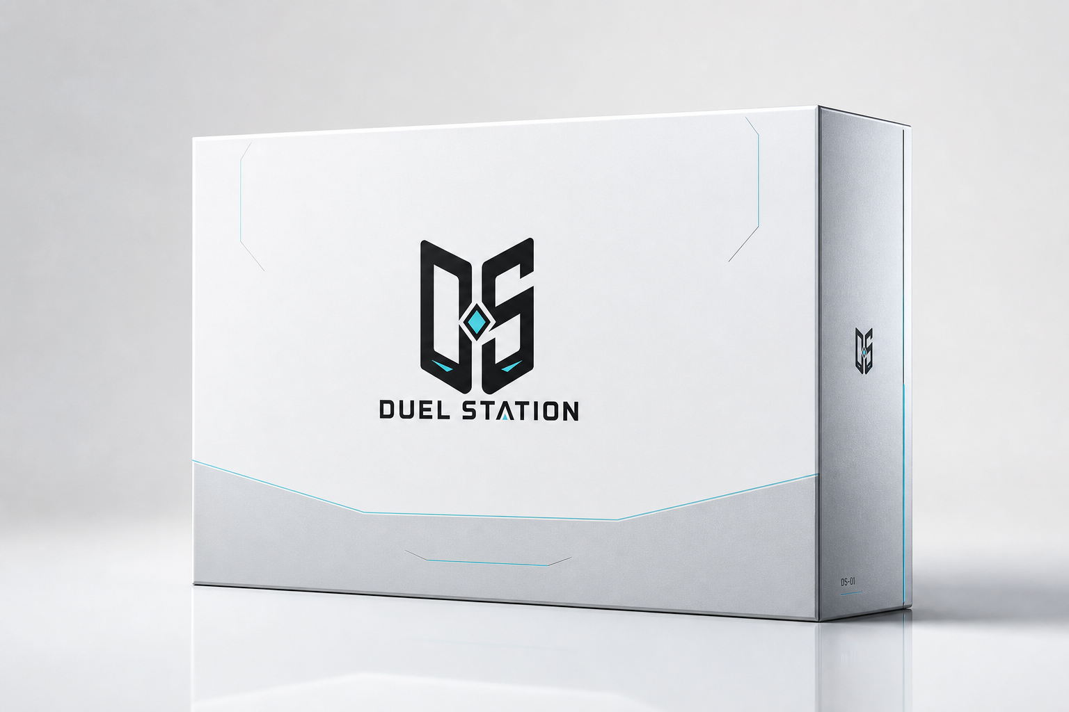 DuelStation premium white retail packaging render